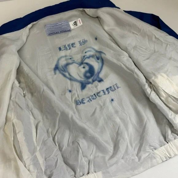 NEW JUNGLES Life Is Beautiful Reversible Jacket Medium Blue White Full Zip NWO